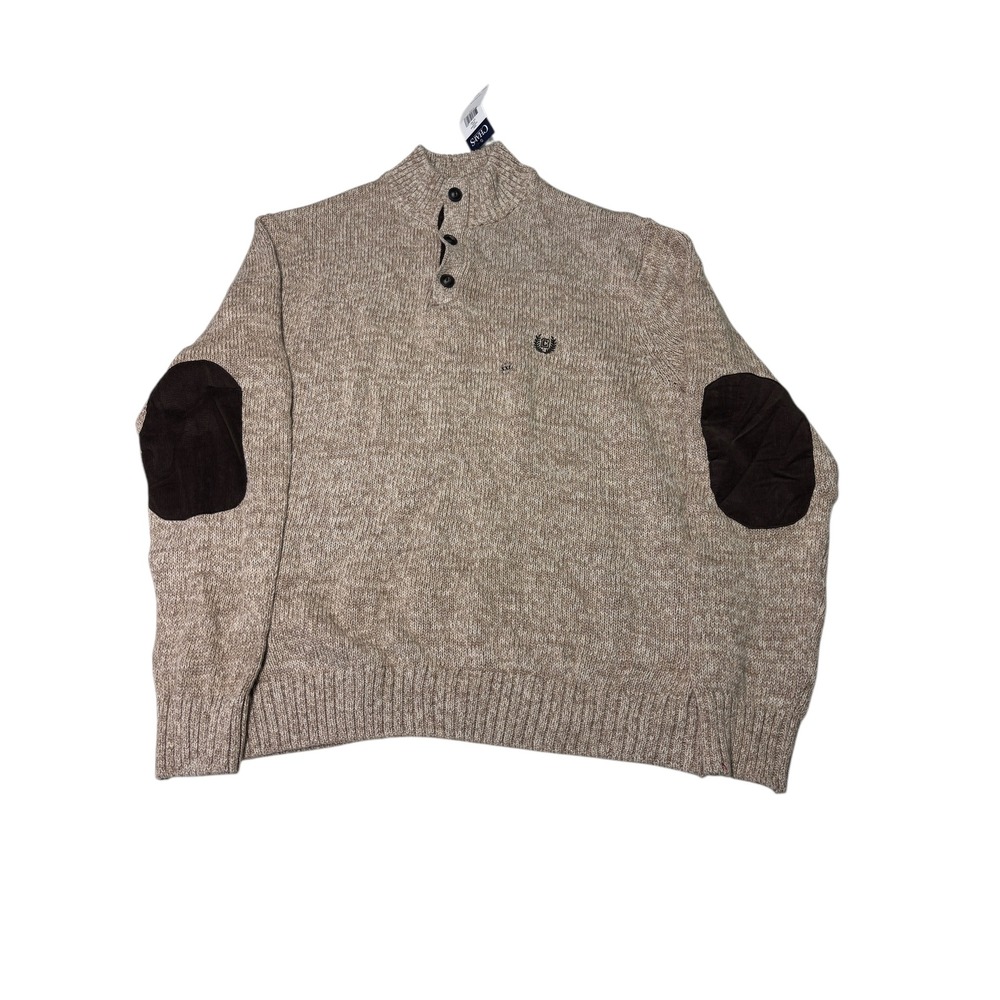 NWT Chaps Mens Kent Cog‎ Twst Sweater XXL Beige Brown Elbow Patches Mock Neck